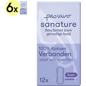 Sanature Pro Vivo 100% katoenen - Incontinentie verband Super - 6 x 12 stuks - Natuurlijk & voor de gevoelige huid