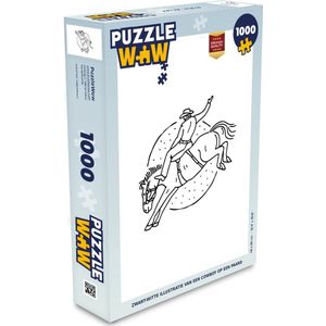 Puzzel Zwart-witte illustratie van een cowboy op een paard - Legpuzzel - Puzzel 1000 stukjes volwassenen