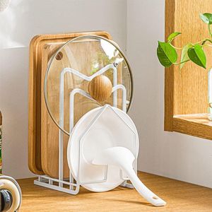 Snijplankrek Pot Pan Dekselhouder voor keukenaanrecht Snijplank Organizer Stand Wit Vertaalde tekst: Snijplankrek Pot Pan Dekselhouder voor keukenaanrecht Snijplank Organizer Stand Wit