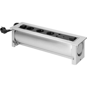Orno Twist-up Stekkerdoos voor vergadertafels - Verdeelstekker 3-Voudig - Verdeeldoos 2 RJ45 - 1 HDMI - Inbouw Stekkerblok met 1.5 meter kabel - Zilver