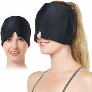 Migraine muts slaapmasker - met zachte oogmassage - IJsmasker - Verstelbaar gel-ijsmasker - Ontspannend warm en koud oogmasker - voor sinusitis, gezwollen ogen, spanning en ontspanning, katerverlichting - Zwart