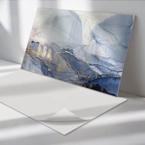 Wallfluent Vinyl Wandpaneel - Abstract landschap in tinten Zelfklevende Wandbekleding - 100 cm x 50 cm - Blauw Vinyl Wandpaneel - 1 stuk - Rechthoekig Wandbekleding Vinyl - Abstractie Wandpaneel - Wandpaneel PVC - Wandpaneel Keuken en Badkamer