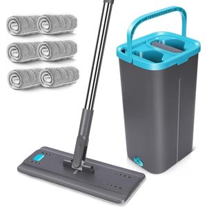 Platte microvezel dweil met uitwringvak en draaiende mop – Ideaal voor elke vloer