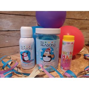 Verjaardag-Cadeau-Set-Kinderen-Tieners-Feest-Happy Birthday-Pinguin-Verjaardagscadeau-Meisjes-Jongens-Tiener-Badpoeder-Showerfoam-Giftset-Partijtje-Verwenset-Spa-Product-Ballonnen-Serpentinen-Bellenblaas-Kaarsjes-Boksballon