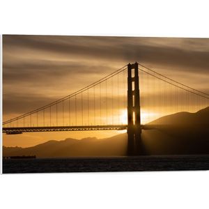 PVC Schuimplaat- Zonsondergang achter Hangbrug Golden Gate Bridge - 75x50 cm Foto op PVC Schuimplaat