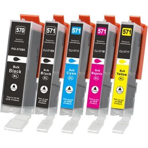 MediaHolland - Huismerk Inkt Cartridges geschikt voor Canon CLI571-PGI570 Printers - Set van 5 Stuks - 5 Kleuren - Geschikt voor Canon Inktpatronen, Cartridge