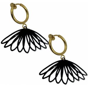 Klem oorbellen-Zwart-Goudkleurig-Kleine waaier-geen gaatje-Charme bijoux