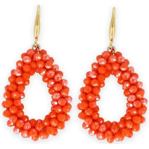 Lajetti - Oranje Druppel Oorbellen Dames - Stainless Steel Koningsdag Earrings - Glaskralen