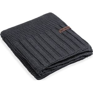 Knit Factory Vinz Gebreid Plaid XL - Woondeken - plaid - Wollen deken - Kleed - Antraciet - 195x225 cm