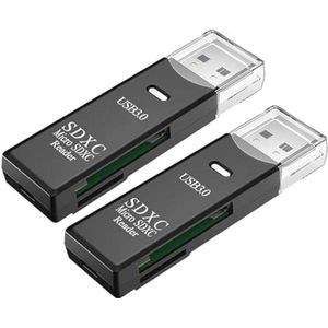 USB 3.0 SD Kaartlezer - Set van 2, Hoge Overdrachtsnelheid tot 5Gbps, Compatibel met SD/Micro SD Kaarten, Draagbaar en Duurzaam, Zwart