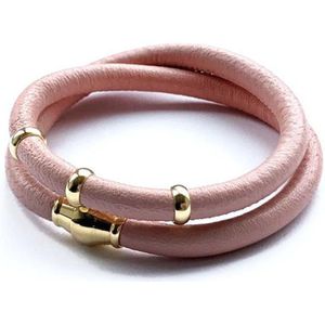 Jolla - dames wikkelarmband - zilver - goudkleurig - leer - magneetsluiting - bedels - Basic Gold - Roze