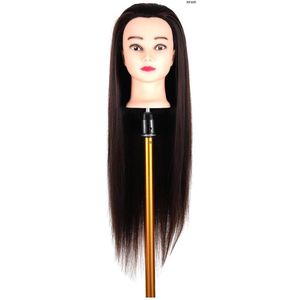 RFWR® Kappers Oefenhoofd Donkerbruin met 30% Echt Haar voor Beginners