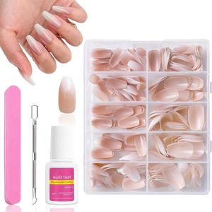 240 stuks Franse nagels 10 maten roze wit kleurverloop kunstnagels set met lijm voor vrouwen en meisjes doe-het-zelf manicure