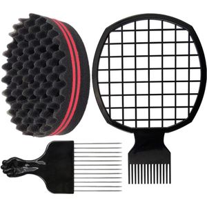 TheLau - Haarborstelsponsset, Afro Twist haarkam - 3 handvatten - Wave kappersgereedschap - Afrikaanse mannen kapsels - krullend haarstyling - professioneel gereedschap H75.