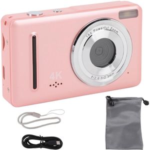 Pocketcamera - 4K Digitale Camera - 64 MP - 18X Digitale Zoom - 2,4-Inch Scherm - voor Beginnende Reisvlogs - Roze