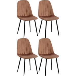 CLP Baxter Set van 4 eetkamerstoelen - Metalen frame - Zonder armleuning - Velvet - Fluweel - bruin