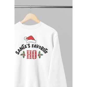 Foute kersttrui - Santa's favorite ho - Wurban Wear | 18+ | Grappige sweater | Leuk cadeau | Unisex sweater | Oversized sweater | Kersttrui heren | Foute kerstkleding | Kerst sweater | Kerst diner | Kersttrui dames | Foute kersttruiendag 2025 | Wit