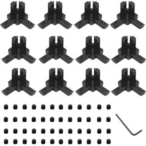 Black 12pcs 2020 3 Way Corner Brackets Connector Set with 48pcs M4 Screws and 1pc M2 Key for 2020 Series Aluminum Extrusion Profile
