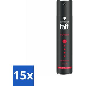 15 x Taft - Power 5 - Haarspray - Sterke fixatie - 250 ml - Vegan - Haar Bescherming - Wind - Vocht - Uitdroging
