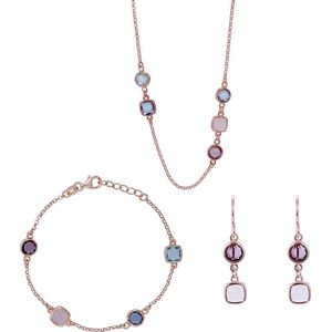 Orphelia SET-7410 - Juwelenset: Ketting + Armband + Oorbellen - 925 Zilver Rosé - Multicolor Stenen - 90/18,5 cm