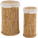 J-Line mand Cilinder- bamboe - naturel/wit - 2 stuks