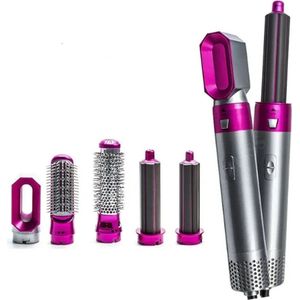 Mercadome® Föhnborstel - Airstyler - Multistyler - Krultang 5 in 1 set - Föhn - Hairwrap - Krultang - Roze/grijs