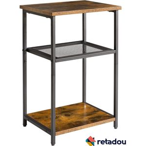 Retadou - Bijzettafel, nachtkastjes met roosterplanken, kleine salontafel, metalen frame, industrieel design, voor woonkamer, slaapkamer, bruin