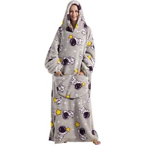 Extra lange hoodie-deken, oversized deken, hoodie, pullover, deken met mouwen en capuchon, deken-trui, eenheidsmaat, voor volwassen mannen en vrouwen - Astronaut