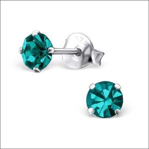 Aramat jewels ® - Ronde zilveren kinder oorbellen 925 zilver blauw kristal 4mm