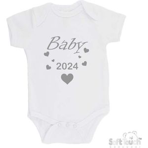 100% Katoenen Romper ""Baby 2024"" Unisex Katoen Wit/grijs Maat 62/68
