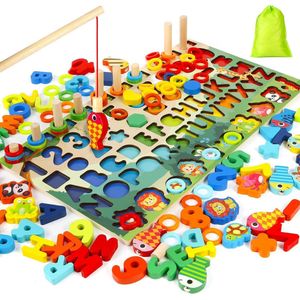 Montessori Houten puzzelspeelgoed, educatief spel wiskunde voor kinderen van 1 tot 6 jaar, leert cijfers en letters van het alfabet, herkent vormen en kleuren, perfect cadeau voor kinderen
