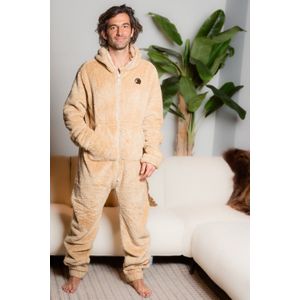 Heren Knuffle Fleece Onesie® | Warme onesie huispak jumpsuit voor mannen | Superzacht & comfortabel | Premium kwaliteit | Duurzaam & CO₂-neutraal geproduceerd in Portugal | Champagne maat XXL