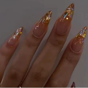 Nep nagels - Plak nagels - 24 stuks - Almond shape - Ombre goud blauw - Kunstnagels - Press on nails - Almond shape nails - Lange nagels - Fake nails