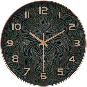 Antusias® Graceful Hours Series - Wandklok Modern - Diameter 20 cm - Stille Klok - Goud/Bronzen Rand met Elegant Bladpatroon - Woonkamer, Slaapkamer, Keuken & Kantoor