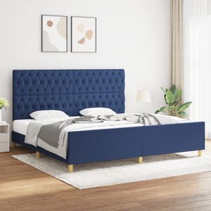 The Living Store Bedframe 1 - Bedframes - 203 x 206 x 118/128 cm - Duurzaam - Verstelbaar - Ondersteunende poten - Multiplex lattenbodem - Comfortabele ondersteuning - Kleur blauw - Materiaal- stof - larikshout - multiplex - Geen matras inbegrepen