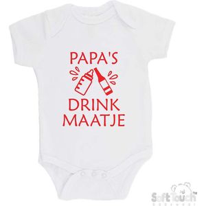 Soft Touch Romper ""Papa's drink maatje"" Vaderdag Unisex Katoen Wit/rood Maat 62/68