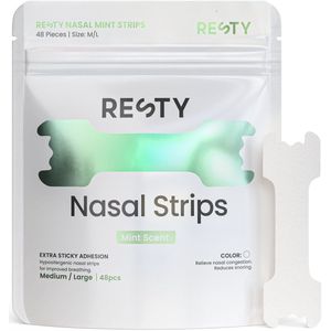 Resty® Mintgeur Neusstrips - 48 stuks - Anti-Snurk Neuspleisters - Zweetbestendig - Nasal strips - Voor Gevoelige Huid - Breathe - Pleisters voor beter slapen, sporten en verkoudheid - Neusspreider - Right - Betere neusademhaling - Neustape