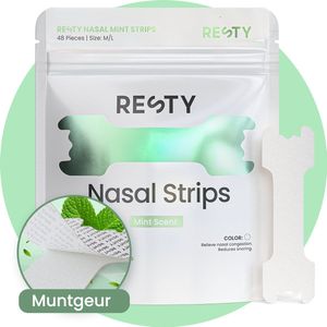 Resty® Neusstrips Mint – 48 stuks - Zweetbestendig & Huidvriendelijk (M/L) - Extra kleefkracht voor sport & slaap - Anti-snurk neuspleisters