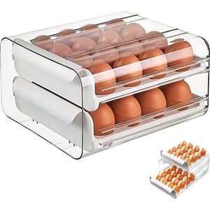 Eierbox, koelkast-eieren, opbergdoos, ladetype eierhouder, stapelbare eieropbergdozen voor 32 dubbellaagse hoge capaciteit (wit)
