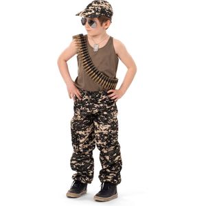 Funny Fashion - Leger & Oorlog Kostuum - Army Arnold - Jongen - Groen, Wit / Beige - Maat 164 - Carnavalskleding - Verkleedkleding