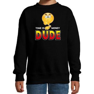 Funny emoticon sweater Time is money dude zwart voor kids -  Fun / cadeau trui 122/128