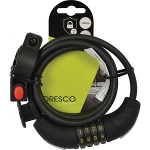 Dresco Kabelslot 120/8 Code - Spiraal/cijferslot - 120cm - Rond 8mm - Met steun - Zwart