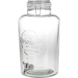 Drankdispenser met Kraan en Deksel - Reliëfglas - 3 Liter Inhoud