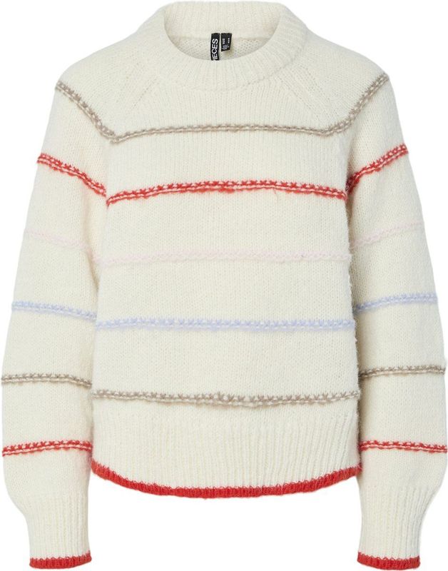 Pieces - Pcnelia Ls O-neck Knit - Gebreide Trui - Beige - Lange Mouwen