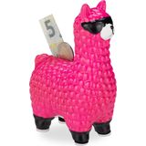 Relaxdays lama spaarpot met zonnebril - spaarvarken - spaarpotje - alpaca - keramiek - roze