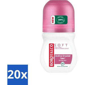 20 x Borotalco - Deodorant Roller - Soft - Talc & Pink Flower - 0% Alcohol - 50 ml - Deodorant Roller - Talc - Geur - Droge Huid - Gevoelige Huid