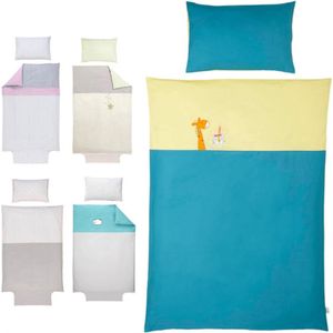 Baby Dekbedovertrek Set - Geborduurd Biologisch Katoen - Savannah Animals Design - 100x140 cm Dekbedovertrek - 40x60 cm Kussensloop - Zacht En Ademend