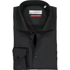 Ledub slim fit overhemd - zwart twill - Strijkvrij - Boordmaat: 46