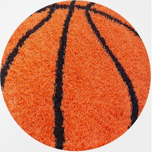 Pochon - Tapijt Fun - Oranje - 100x100x3 - Vloerkleed - Basketbal - Hoogpolige Vloerkleed - Vloerkleed voor Kinderkamer - Speelkleed - Ronde Vloerkleed - Ronde Tapijt