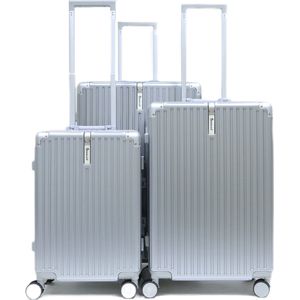 Travelsuitcase - Kofferset 3 delig - Aluminium frame / polycarbonaat schaal - Reiskoffer met TSA slot - Zilver
